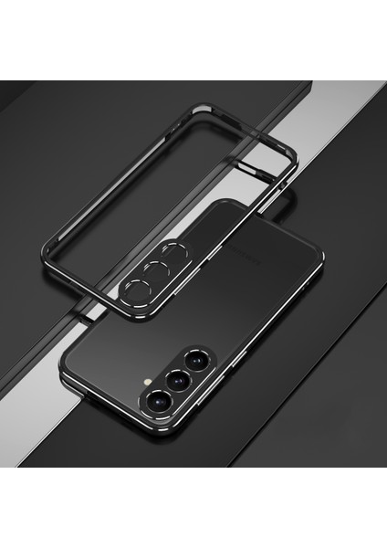 Samsung Galaxy S24+ Için Tampon Kılıf Metal Çerçeve Arka Tasarımsız Telefon Kabuğu, Kamera Lens Kapaklı - Siyah / Gümüş (Yurt Dışından) fırsatları