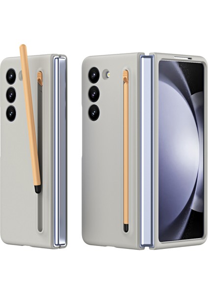 Galaxy Z Fold6 5g Kılıf Için Temperli Cam Filmli ve Kalemli, Ten Dokunmalı Sert Pc Telefon Kapağı - Açık Gri (Yurt Dışından)