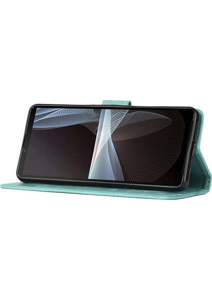 Sony Xperia 5 V Kılıf Baskılı Çiçek Standlı Deri Telefon Kılıfı - Mavisi (Yurt Dışından) fırsatları