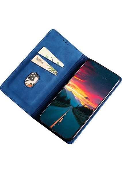 Samsung Galaxy M55 5g Kart Yuvası Telefon Kılıfı Için Cilt Dokunuşu Duygusu Pu Deri Kapak - Mavi (Yurt Dışından)
