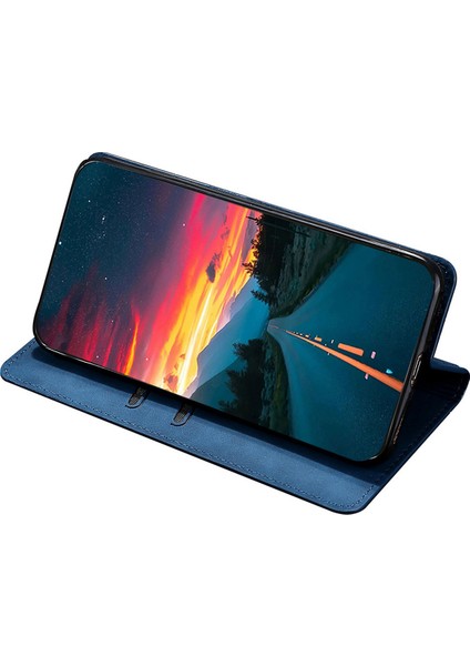 Samsung Galaxy M55 5g Kart Yuvası Telefon Kılıfı Için Cilt Dokunuşu Duygusu Pu Deri Kapak - Mavi (Yurt Dışından)