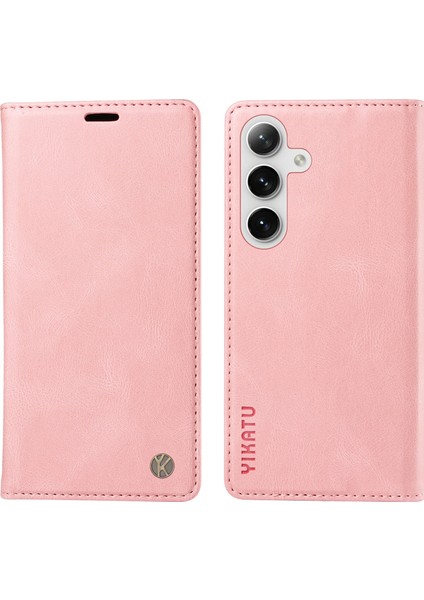 Yıkatu YK-004 Samsung Galaxy S24 Kılıf Cüzdan Deri Manyetik Toka Telefon Kapağı - Pembe (Yurt Dışından)