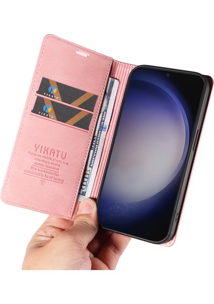 Yıkatu YK-004 Samsung Galaxy S24 Kılıf Cüzdan Deri Manyetik Toka Telefon Kapağı - Pembe (Yurt Dışından) fırsatları