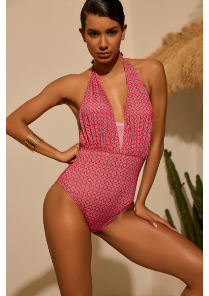 Kadın Kırmızı Renkli Retro Desenli Mayo modelleri