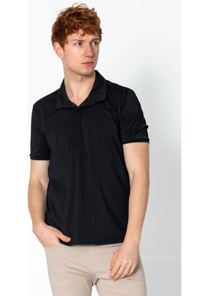 Erkek Regular Fit Salaş Düğmeli Polo Yaka Kırışmaz T-Shirt