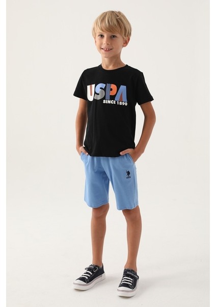 1757 Erkek Çocuk Bermuda Pijama Takım Siyah V2
