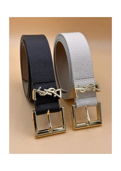 Brand & Belt 3.cm Yazılı Gold Tokalı Kemer