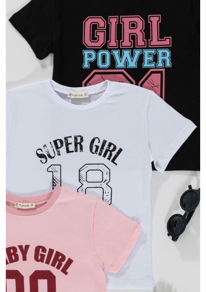 3'lü Girl Baskılı Siyah Beyaz Pembe Tsihrt fiyatları