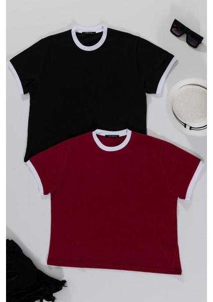 2'li Garnili Bordo Siyah Tshirt