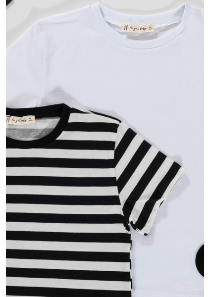 2'li Emoji Cizgili Siyah Beyaz T-Shirt fiyatları