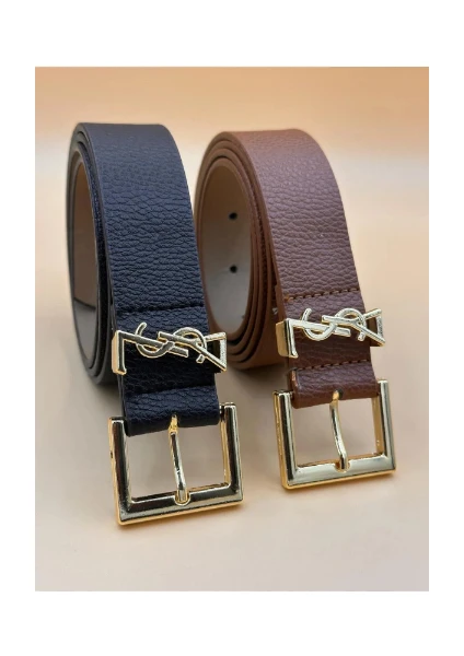 Brand & Belt 3.cm Yazılı Gold Tokalı Kemer