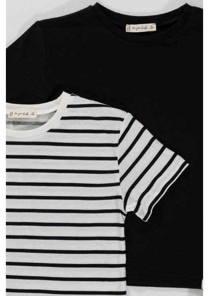 2'li Cizgili Siyah Beyaz T-Shirt