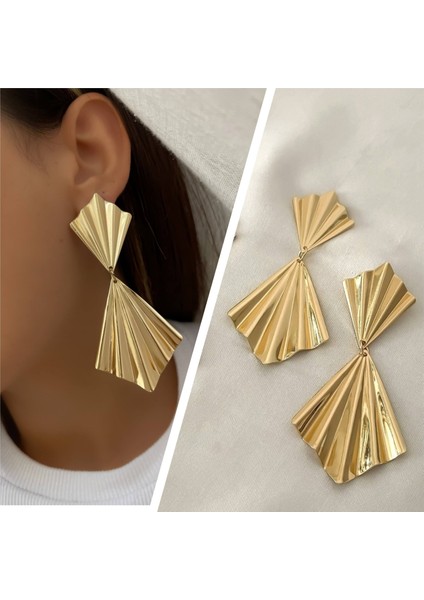 Sallantılı Uzun Plaka Küpe | Yeni Trend Pinterest Küpe | Tasarım Metal Küpe | Altın