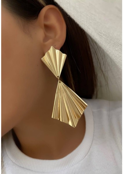 Sallantılı Uzun Plaka Küpe | Yeni Trend Pinterest Küpe | Tasarım Metal Küpe | Altın
