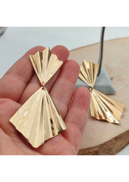 Sallantılı Uzun Plaka Küpe | Yeni Trend Pinterest Küpe | Tasarım Metal Küpe | Altın