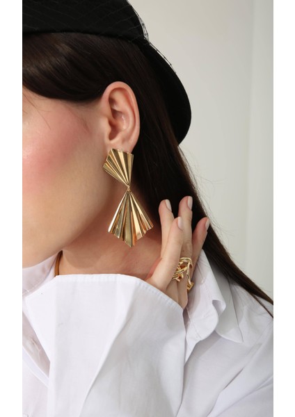 Sallantılı Uzun Plaka Küpe | Yeni Trend Pinterest Küpe | Tasarım Metal Küpe | Altın