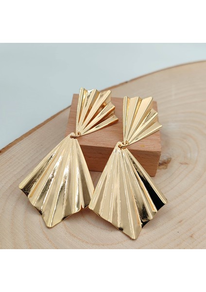 Sallantılı Uzun Plaka Küpe | Yeni Trend Pinterest Küpe | Tasarım Metal Küpe | Altın
