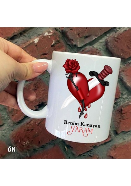 Size Özel Kalp Gül Hançer Benim Kanayan Yaram Seramik Baskılı Kupa Bardaklar