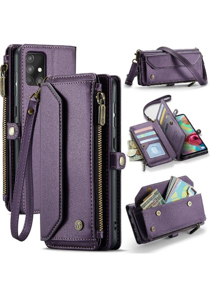 Samsung Galaxy A71 4g Için Crossbody Durumda Rfid Engelleme Durumda Cüzdan Cüzdan (Yurt Dışından)