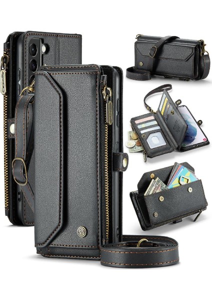Samsung Galaxy S21 Artı Fermuar Faturaları Yuvası Için Crossbody Durumda Rfid Engelleme (Yurt Dışından)
