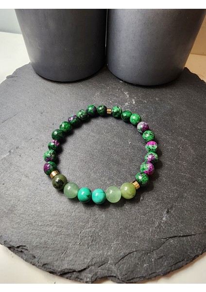 Aventurin, Malakit, Ceyt ve Yeşim Orjinal Doğal Taş Kadın ve Erkek Bileklik / Şans, Sağlık, Cesaret ve Enerji Bilekliği fiyatları