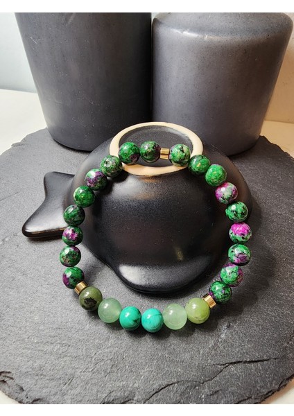 Aventurin, Malakit, Ceyt ve Yeşim Orjinal Doğal Taş Kadın ve Erkek Bileklik / Şans, Sağlık, Cesaret ve Enerji Bilekliği modelleri