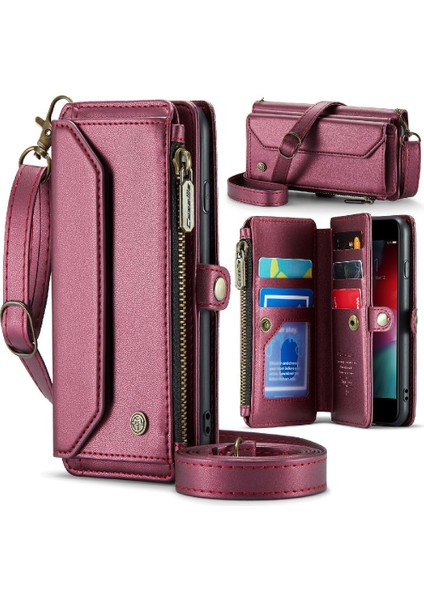 Iphone 7/8 Için Crossbody Durumda Fermuar Faturaları Yuvası Durumda Cüzdan Rfid Engelleme (Yurt Dışından)