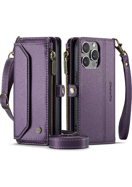 Iphone 15 Için Crossbody Durumda Pro Max Rfid Engelleme Durumda Cüzdan Fermuar Yuvası (Yurt Dışından)
