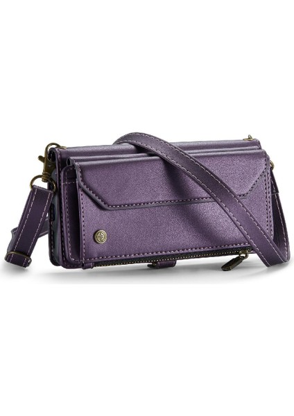 Iphone 15 Için Crossbody Durumda Pro Max Rfid Engelleme Durumda Cüzdan Fermuar Yuvası (Yurt Dışından)