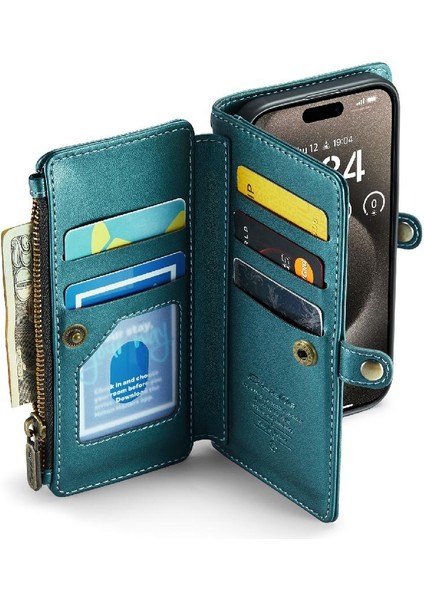Iphone 15 Için Crossbody Durumda Pro Max Rfid Engelleme Durumda Cüzdan Fermuar Yuvası (Yurt Dışından)