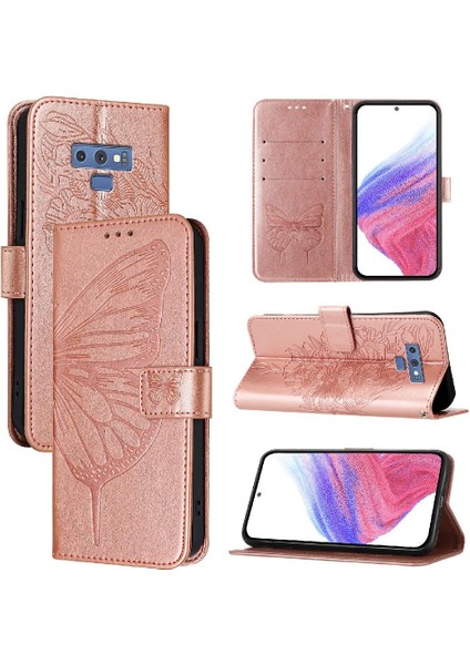 Samsung Galaxy Not 9 Için Kılıf Premium Deri Kabartma Kelebek Flip (Yurt Dışından)