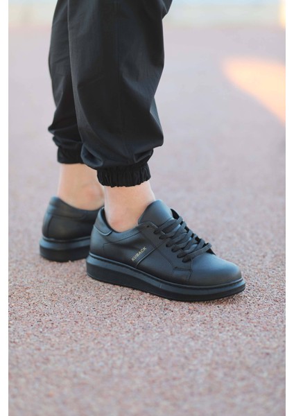 SLW151 Boost Bağcıklı Cilt Erkek Günlük Sneaker Ayakkabı ST Siyah