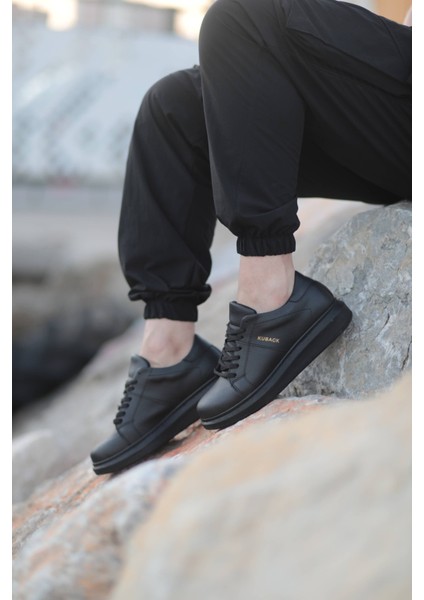 SLW151 Boost Bağcıklı Cilt Erkek Günlük Sneaker Ayakkabı ST Siyah