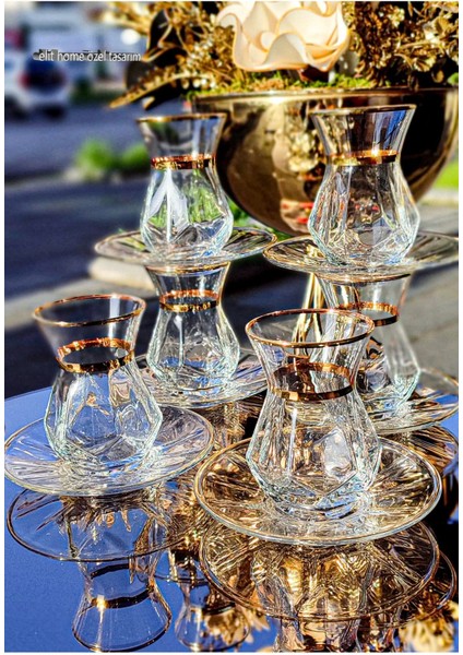 Lav Alya Elit Home Özel Tasarım Alya Gerçek Yaldızlı Gold 12 Parça Çay Seti