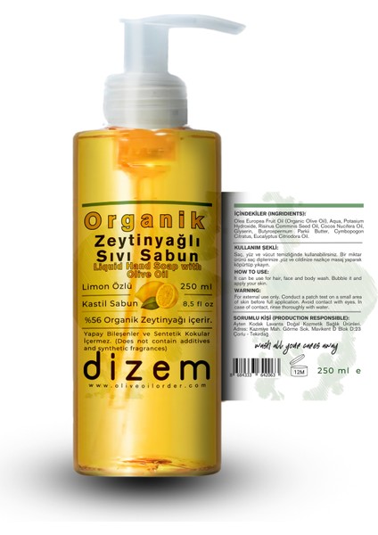 Organik Zeytinyağlı Sıvı El Sabunu 250 ml