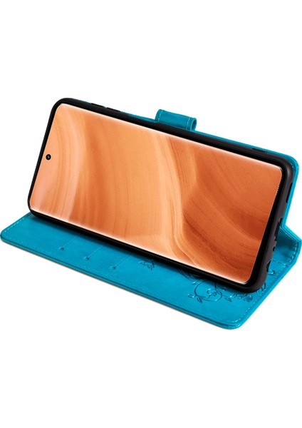 Realme Gt5 Pro 5g Cep Telefonu Kılıfları Için Deri Çevirme Standı Çiçek Baskılı Kapak - Mavi (Yurt Dışından)