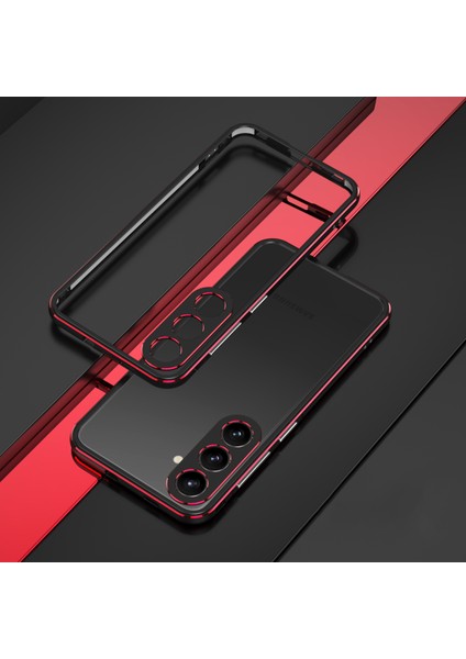 Samsung Galaxy S24+ Için Tampon Kılıf Metal Çerçeve Arka Tasarımsız Telefon Kabuğu, Kamera Lens Kapaklı - Siyah / Kırmızı (Yurt Dışından) fiyatları