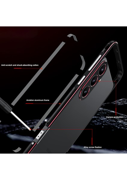 Samsung Galaxy S24+ Için Tampon Kılıf Metal Çerçeve Arka Tasarımsız Telefon Kabuğu, Kamera Lens Kapaklı - Siyah / Kırmızı (Yurt Dışından) fırsatları