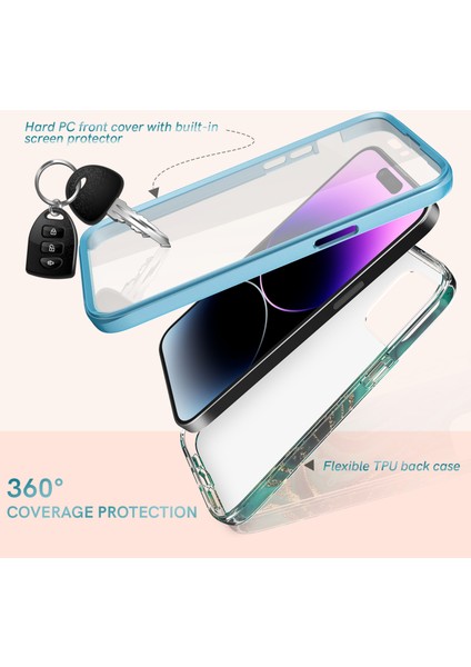 Ahastyle WE13 iPhone 14 Pro Max Için Kılıf Desen Imd Pc+Tpu Tam Koruma Kapağı Dahili Ekran Koruyucu - Turkuaz (Yurt Dışından) fiyatları