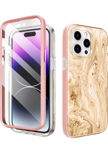 Ahastyle WE13 iPhone 14 Pro Max Için Kılıf Deseni Imd Pc+Tpu Tam Koruma Kapağı Dahili Ekran Koruyucu - Bordo (Yurt Dışından)