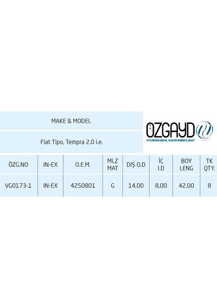 Subap Gaydı Pık Fıat Tıpo, Tempra 2.0 I.e. 4250801 Gold