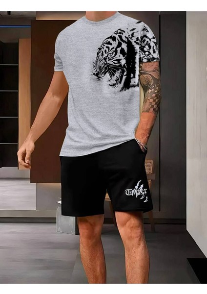 Kaplan Desenli T-Shirt ve Şort Takımı