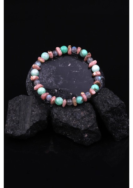 Krizopras-Rodokrozit-Labradorit Doğal Taş Tasarım Bileklik fiyatları