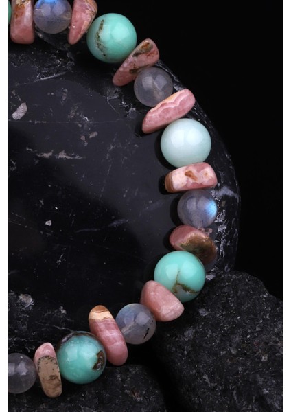 Krizopras-Rodokrozit-Labradorit Doğal Taş Tasarım Bileklik modelleri