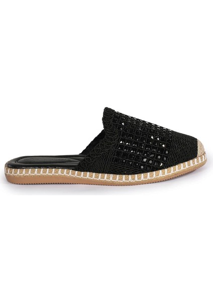 Pera Taşlı Siyah Espadril Terlik
