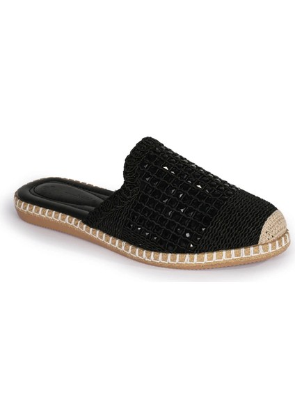 Pera Taşlı Siyah Espadril Terlik