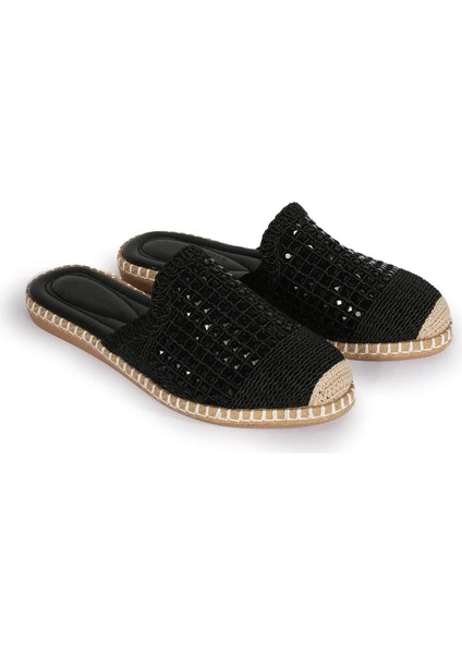 Pera Taşlı Siyah Espadril Terlik