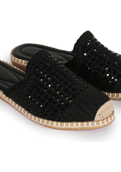 Pera Taşlı Siyah Espadril Terlik