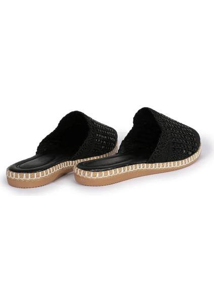 Pera Taşlı Siyah Espadril Terlik