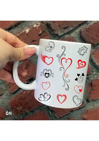 Size Özel Renkli Çok Kalpli Seramik Baskılı Kupa Bardaklar